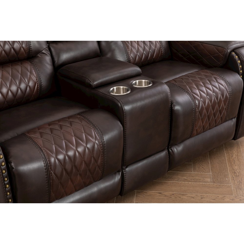 Ilyiano Two Tone Faux Leather Livingroom Reclining Loveseat In Brown. Picture 6