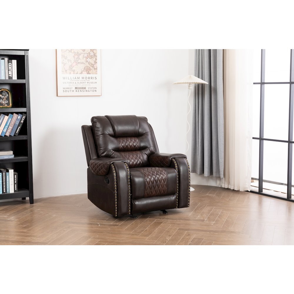 Ilyiano Two Tone Faux Leather Rocker Recliner In Brown. Picture 2