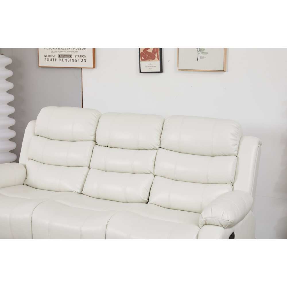 Faux Leather Manual Reclining Sofa with LED Lights With Drop Down Table. Picture 2