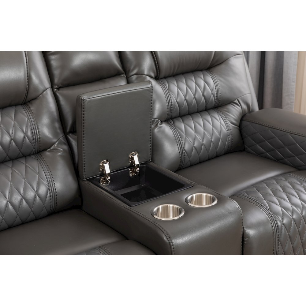 Ilyiano Two Tone Faux Leather 3-Piece Livingroom Reclining Set In Gray. Picture 5