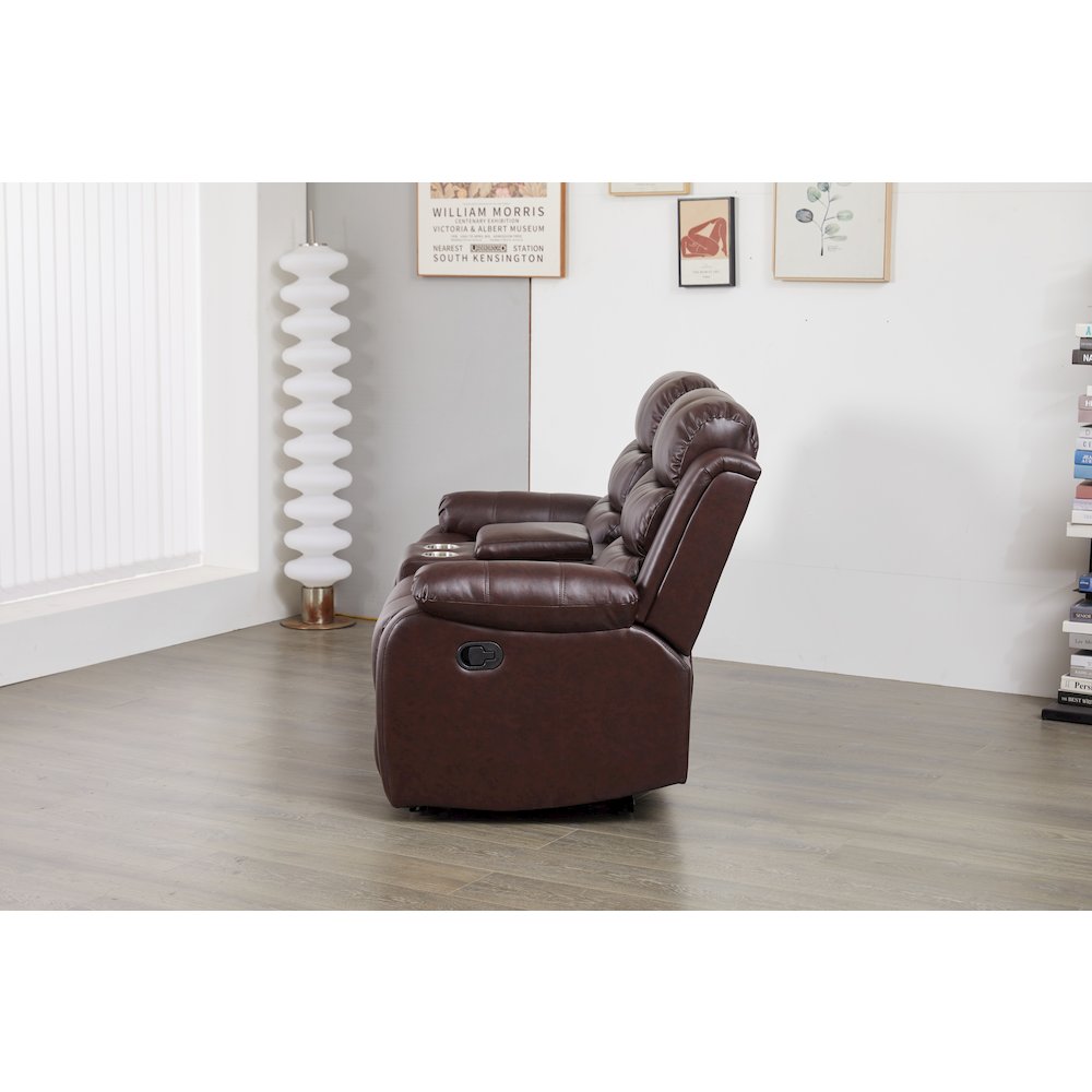 Faux Leather Manual Reclining Sofa Set – Three-Piece Home Theater Seating. Picture 2