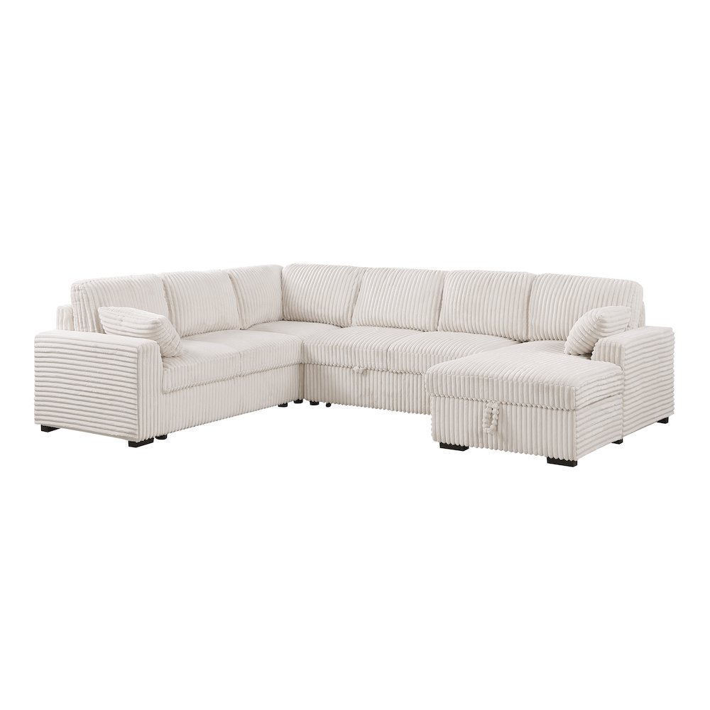 Oversized Upholstered Corduroy Sleeper Sectional Sofa With Storage Chaise. Picture 1