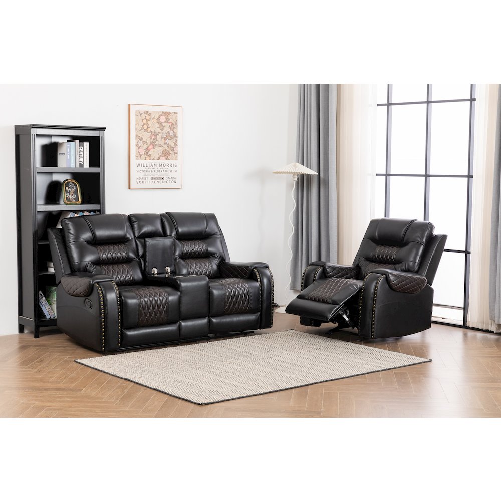 Ilyiano Two Tone Faux Leather 2-Piece Livingroom Reclining Set In Black. Picture 2