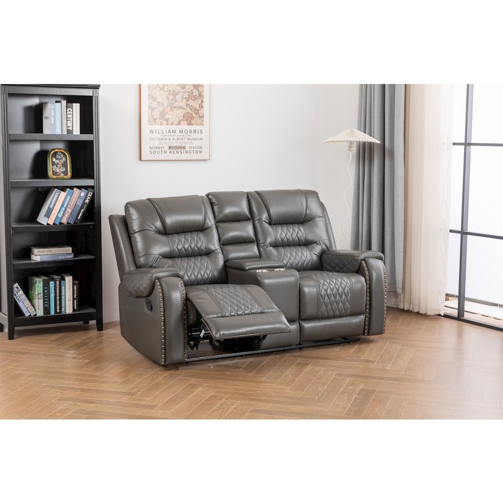 Ilyiano Two Tone Faux Leather Livingroom Reclining Loveseat In Gray. Picture 10