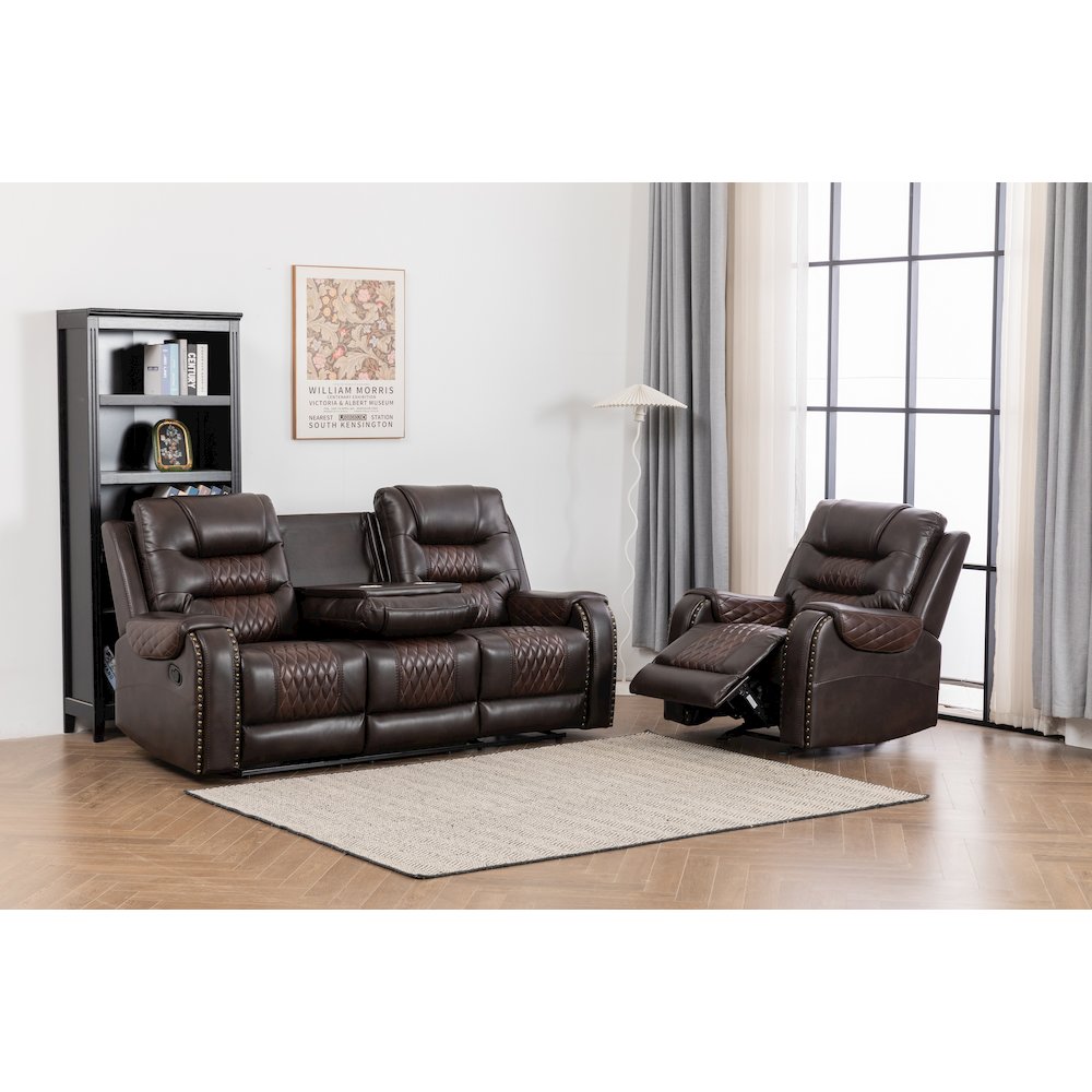 Ilyiano Two Tone Faux Leather Two-PC Livingroom Reclining Set In Brown. Picture 2
