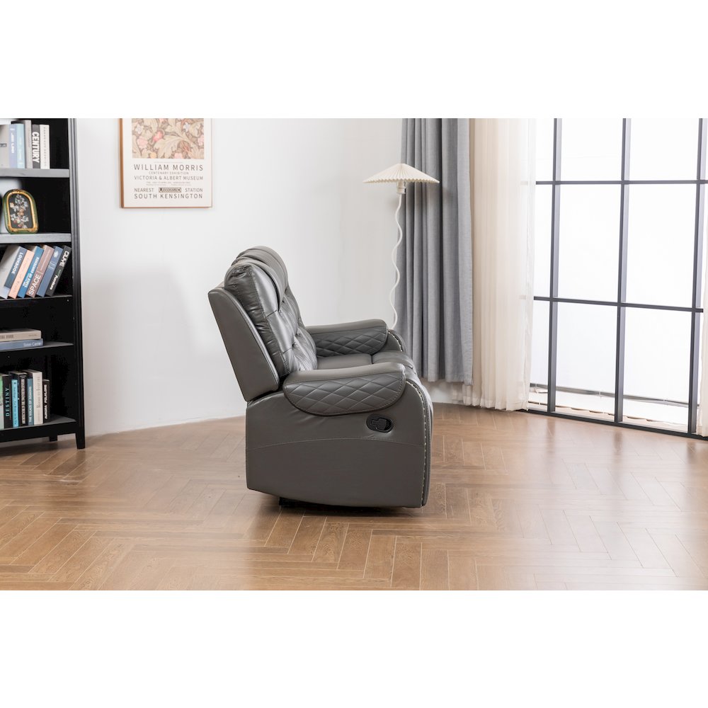 Ilyiano Two Tone Faux Leather Three-PC Livingroom Reclining Set In Gray. Picture 3