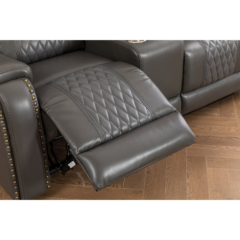 Ilyiano Two Tone Faux Leather Livingroom Reclining Sofa In Gray. Picture 8