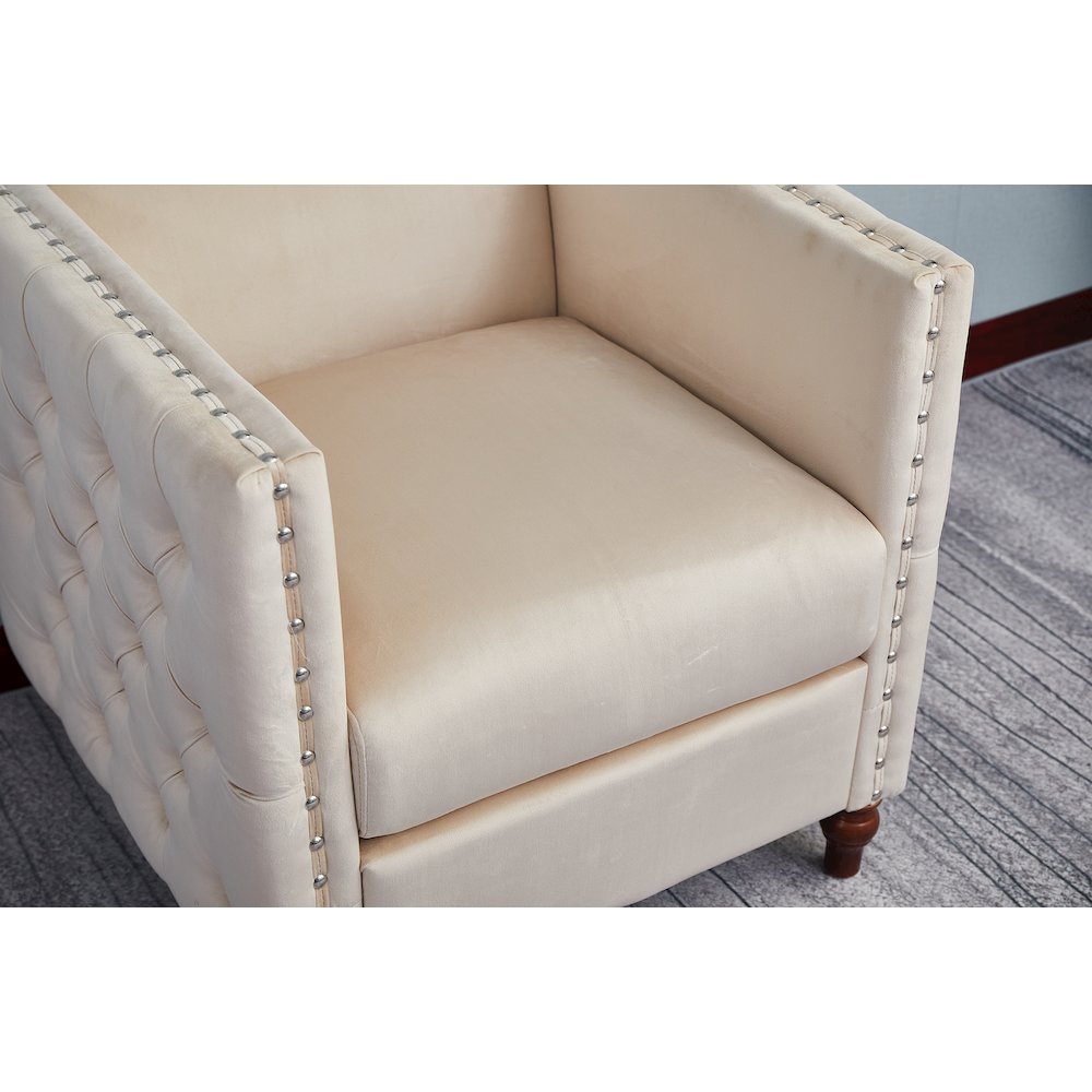 Kingway Furniture Avin Velvet Nail Head Livingroom Chair in Beige. Picture 2