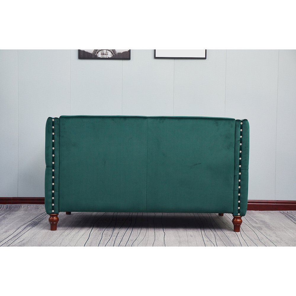 Kingway Furniture Avin Velvet Nail Head Livingroom Loveseat in Green. Picture 5