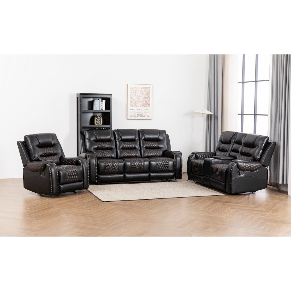 Ilyiano Two Tone Faux Leather 3-PC Livingroom Reclining Set In Black. Picture 2