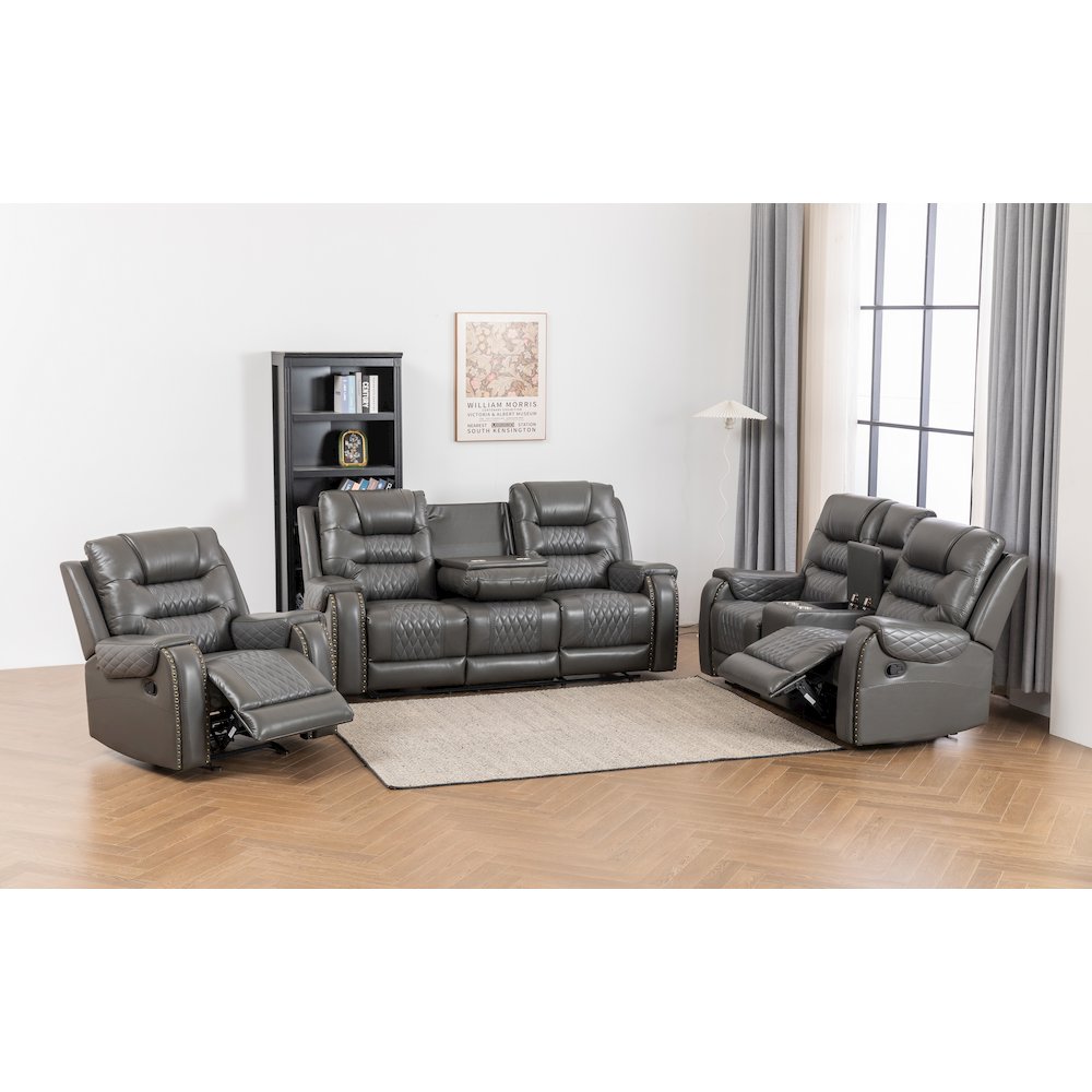Ilyiano Two Tone Faux Leather 3-PC Livingroom Reclining Set In Gray. Picture 3