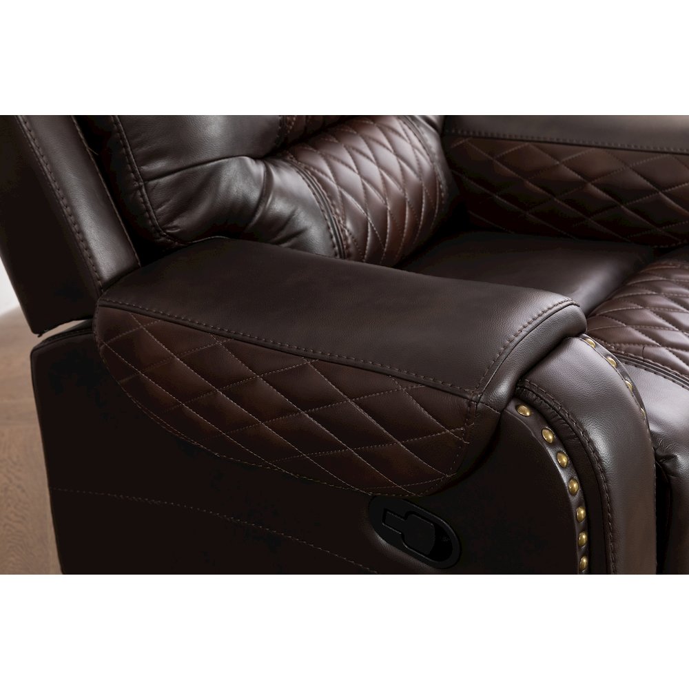 Ilyiano Two Tone Faux Leather 3-PC Livingroom Reclining Set In Brown. Picture 10