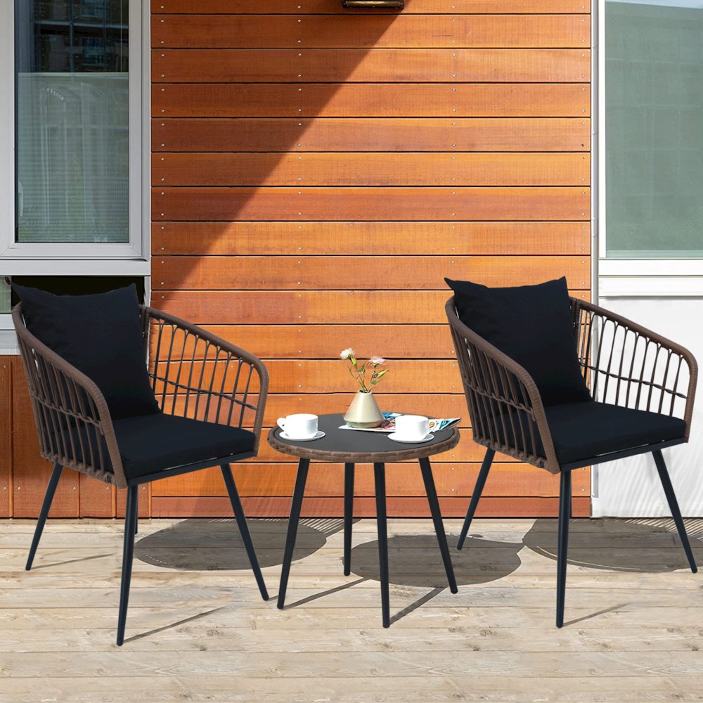 3-Piece Outdoor Patio Bistro Set – Boho Wicker Chairs with Glass-Top Table. Picture 5