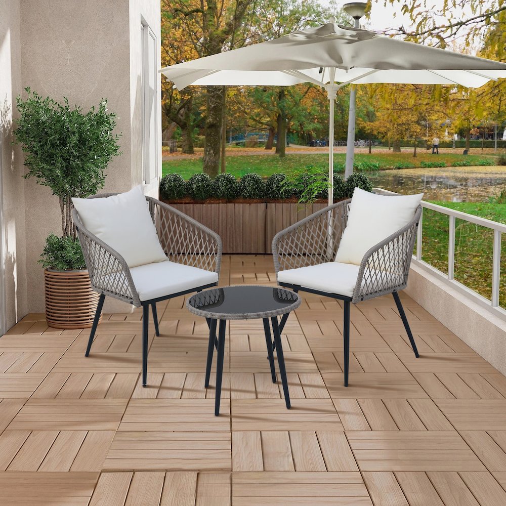 3-Piece Outdoor Patio Bistro Set – Modern Wicker Conversation Chairs. Picture 3