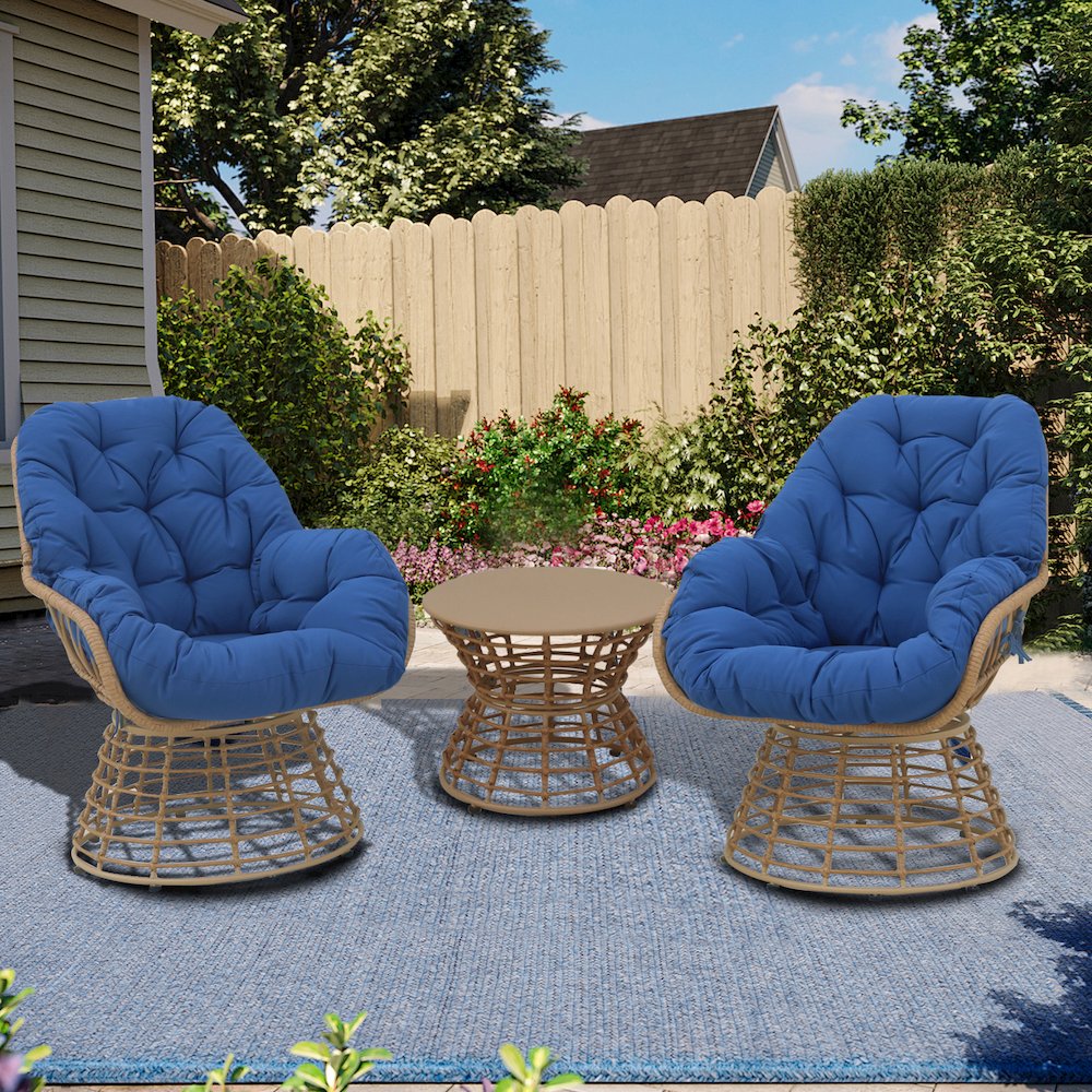 3-Piece Swivel Wicker Patio Conversation Set with Cushions. Picture 1