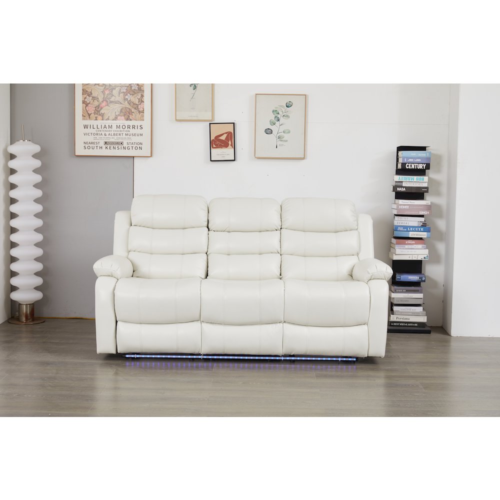 Faux Leather Manual Reclining Sofa with LED Lights With Drop Down Table. Picture 1