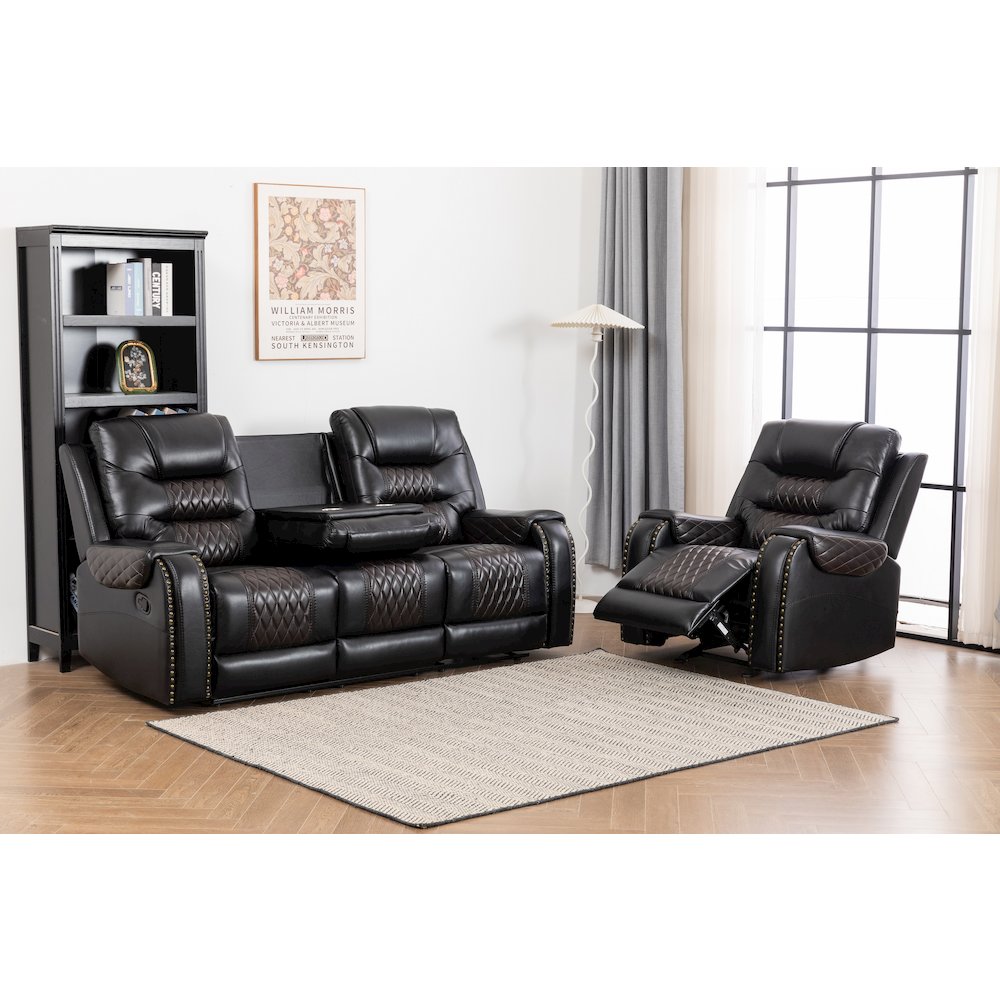 Ilyiano Two Tone Faux Leather Two-PC Livingroom Reclining Set In Black. Picture 2