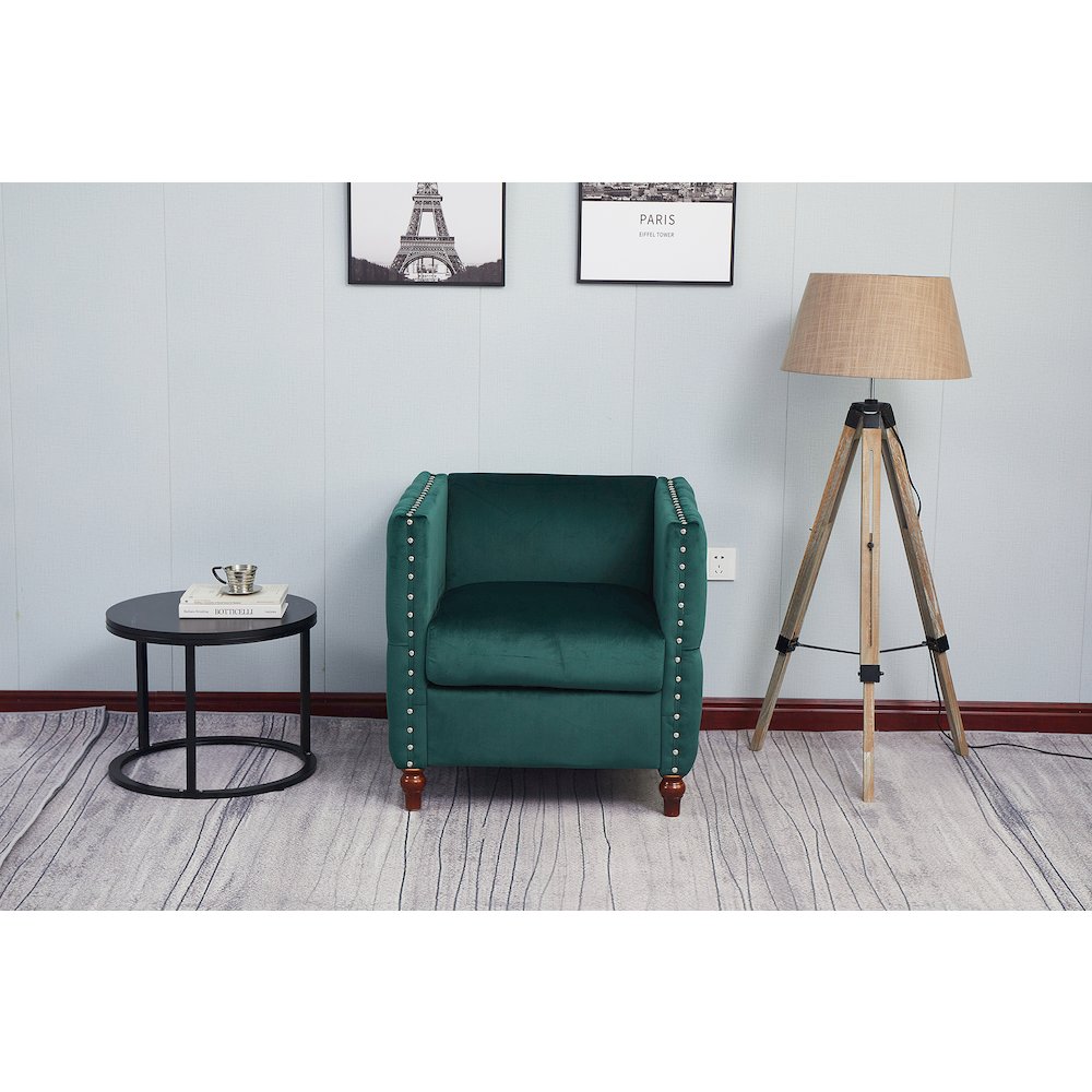 Kingway Furniture Avin Velvet Nail Head Livingroom Chair in Green. Picture 1