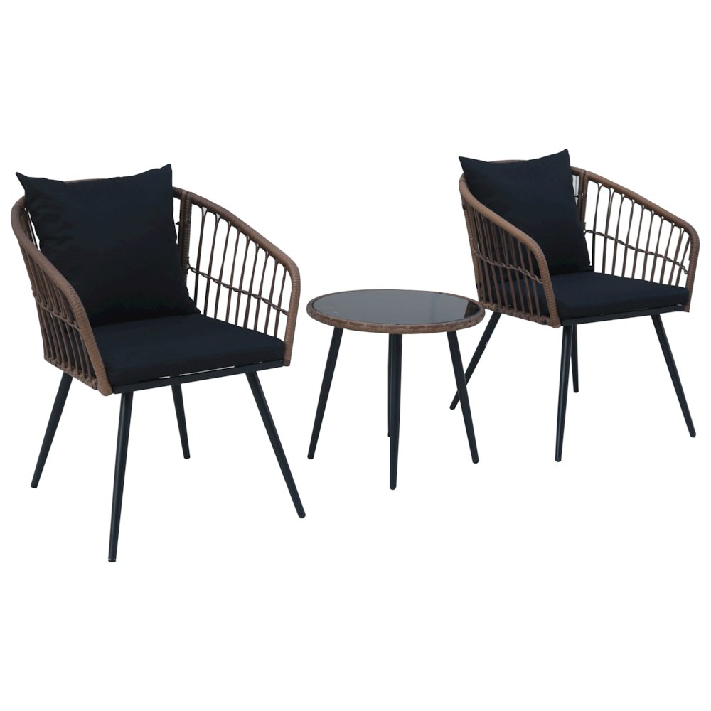 3-Piece Outdoor Patio Bistro Set – Boho Wicker Chairs with Glass-Top Table. Picture 1