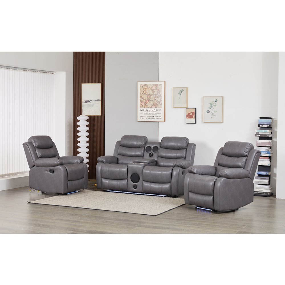 Faux Leather Manual Reclining Sofa Set – Three-Piece Home Theater Seating. Picture 1