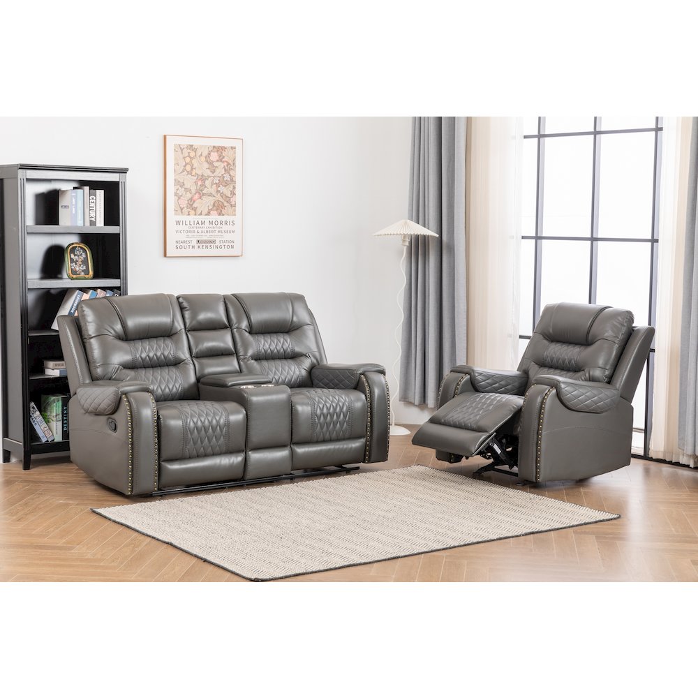 Ilyiano Two Tone Faux Leather 2-Piece Livingroom Reclining Set In Gray. Picture 1