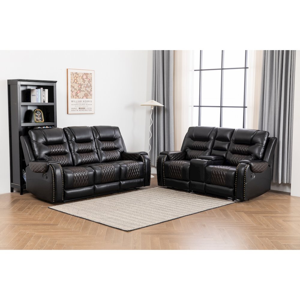 Ilyiano Two Tone Faux Leather 2-PC Livingroom Reclining Set In Black. Picture 2