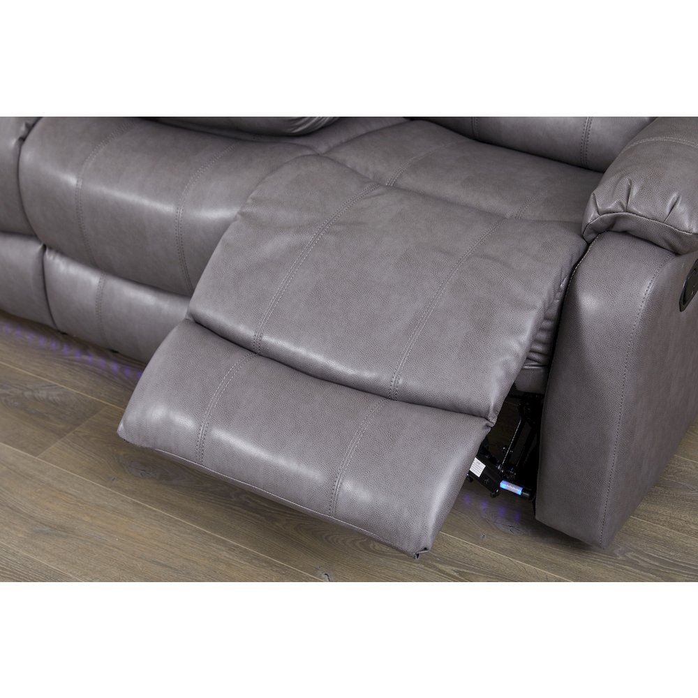 Faux Leather Manual Reclining Sofa with LED Lights With Drop Down Table. Picture 4