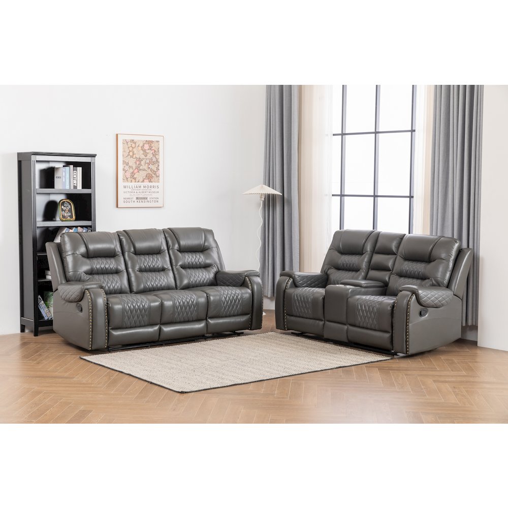 Ilyiano Two Tone Faux Leather 2-PC Livingroom Reclining Set In Gray. Picture 1