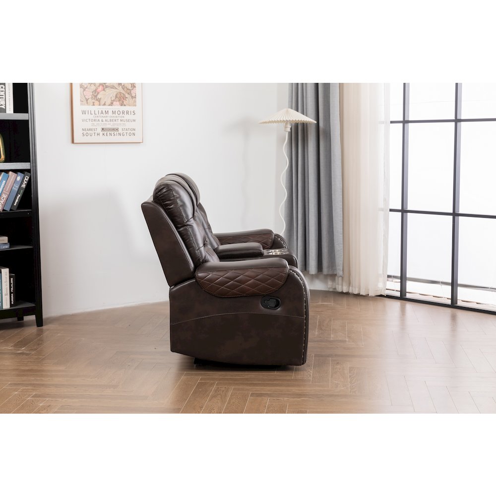 Ilyiano Two Tone Faux Leather 2-PC Livingroom Reclining Set In Brown. Picture 9