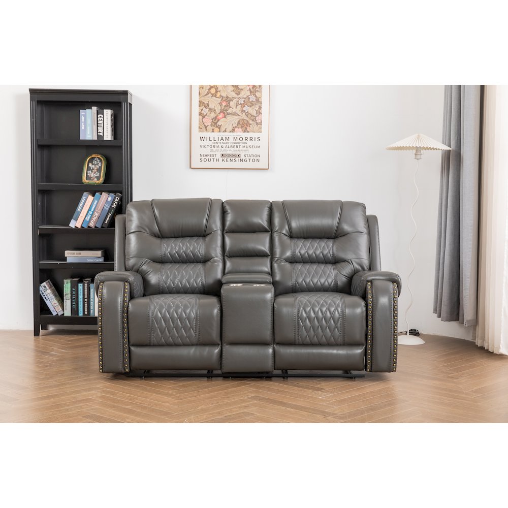 Ilyiano Two Tone Faux Leather Livingroom Reclining Loveseat In Gray. Picture 2