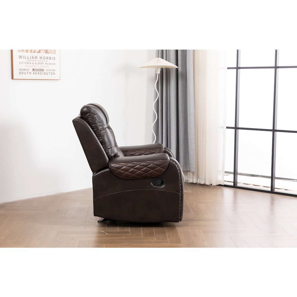 Ilyiano Two Tone Faux Leather Three-PC Livingroom Reclining Set In Brown. Picture 5