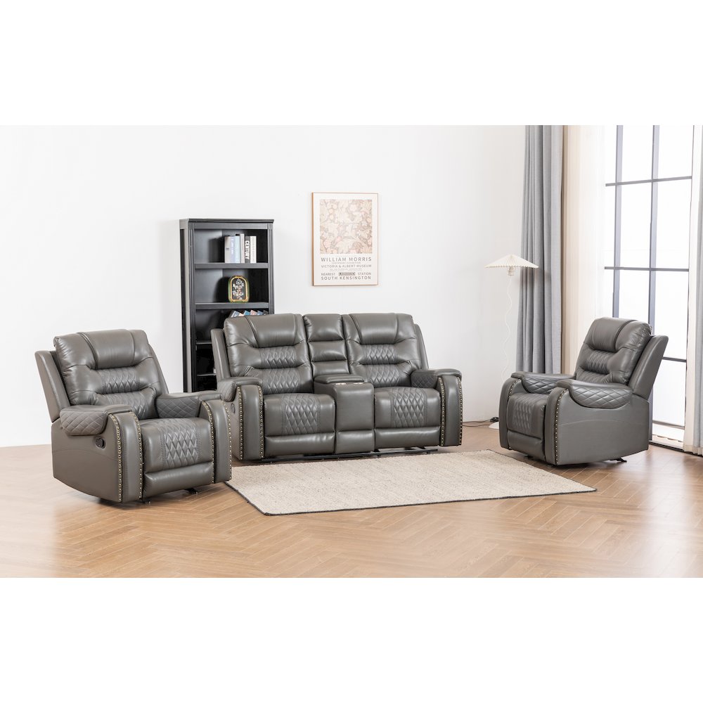 Ilyiano Two Tone Faux Leather 3-Piece Livingroom Reclining Set In Gray. Picture 1