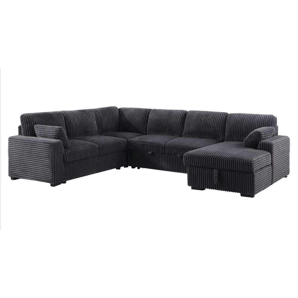 Oversized Upholstered Corduroy Sleeper Sectional Sofa With Storage Chaise. Picture 1