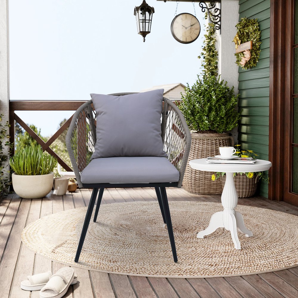 3-Piece Outdoor Patio Bistro Set – Modern Wicker Conversation Chairs. Picture 4