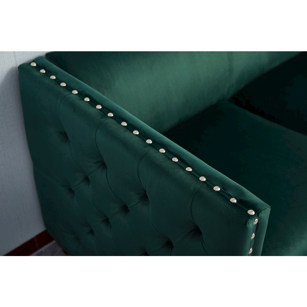 Kingway Furniture Avin Velvet Nail Head Livingroom Loveseat in Green. Picture 8