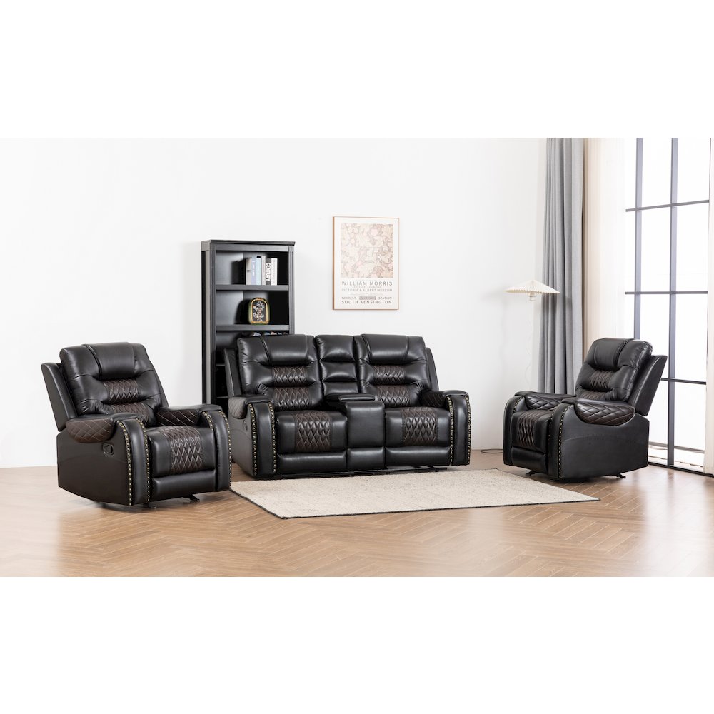 Ilyiano Two Tone Faux Leather 3-Piece Livingroom Reclining Set In Black. Picture 1