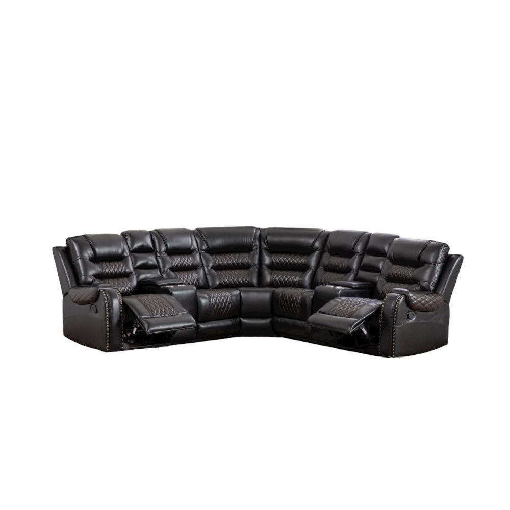 Ilia Two Tone Faux Leather Power Reclining Sectional with Console  & Cup Holder. Picture 1