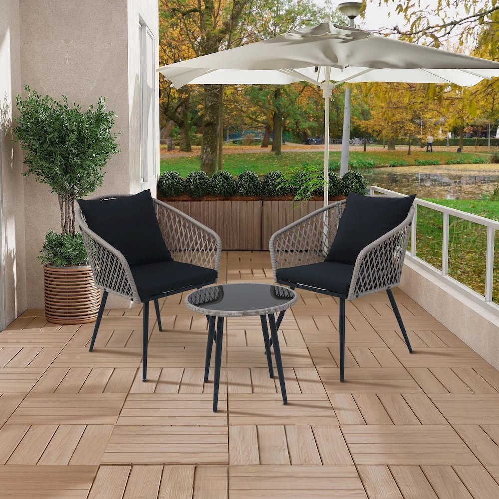 3-Piece Outdoor Patio Bistro Set – Modern Wicker Conversation Chairs. Picture 2