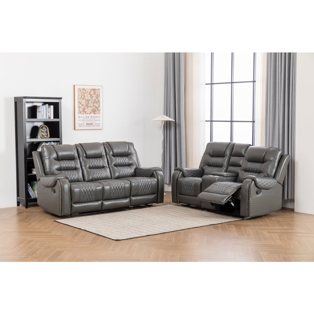 Ilyiano Two Tone Faux Leather 2-PC Livingroom Reclining Set In Gray. Picture 2