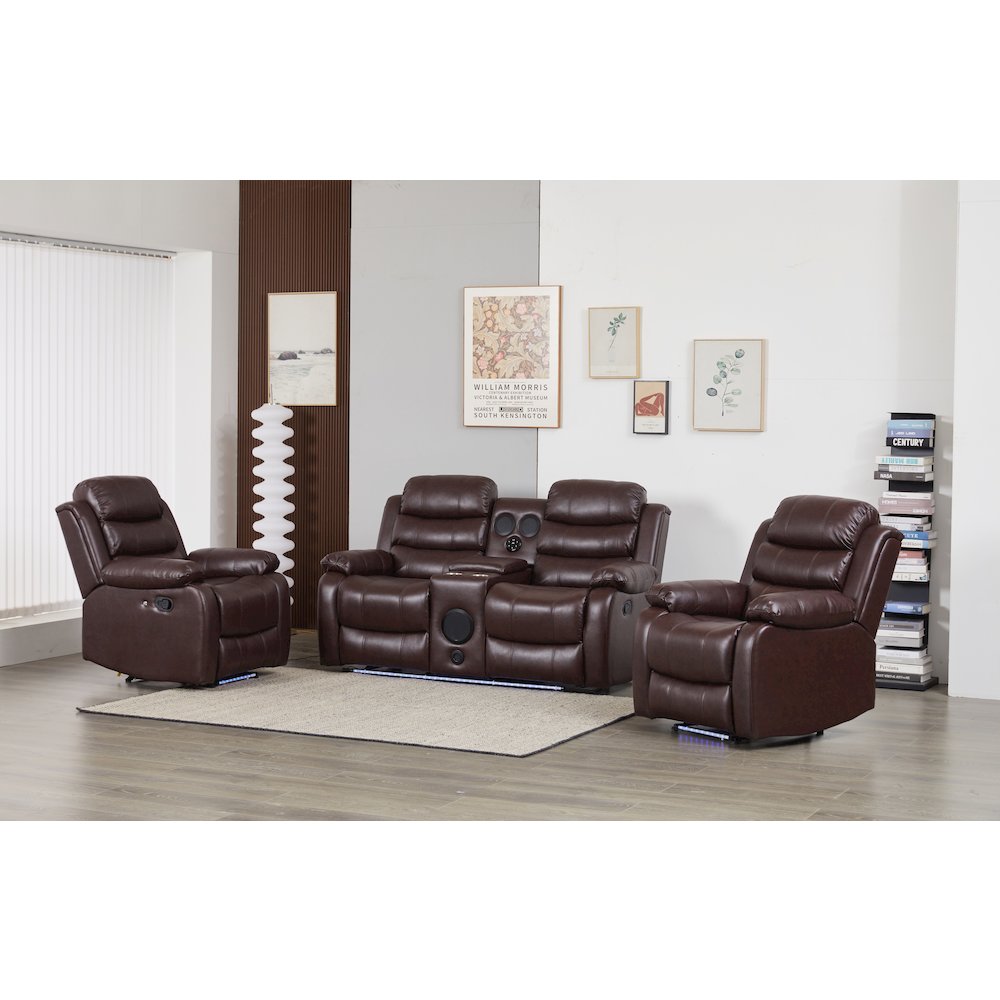 Faux Leather Manual Reclining Sofa Set – Three-Piece Home Theater Seating. Picture 1