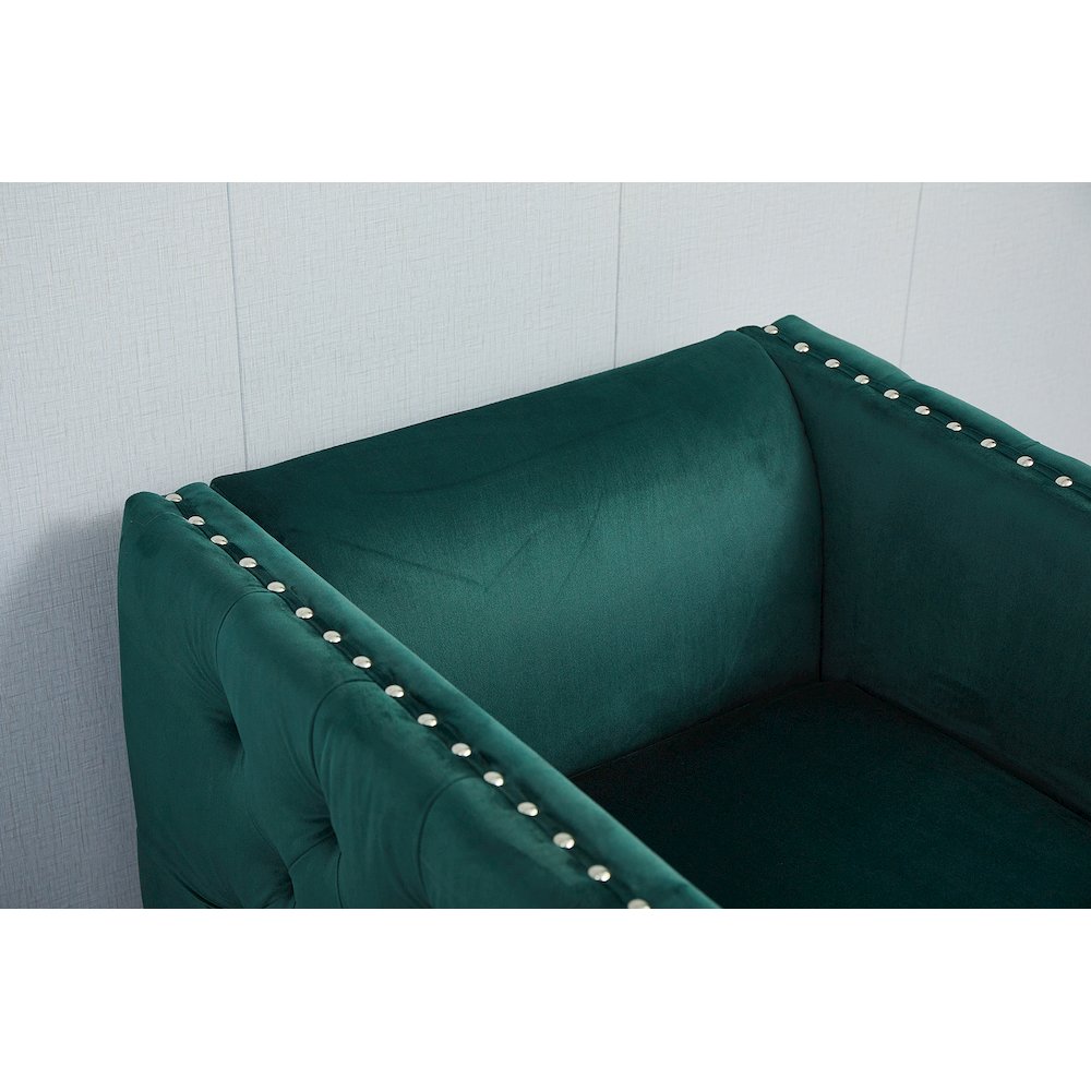 Kingway Furniture Avin Velvet Nail Head Livingroom Chair in Green. Picture 4
