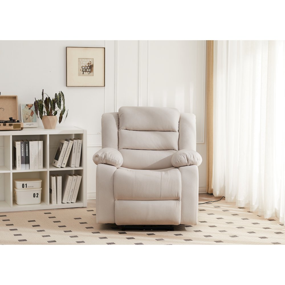 Kingway Adrien Fabric Power Recliner With USB in Beige. Picture 2