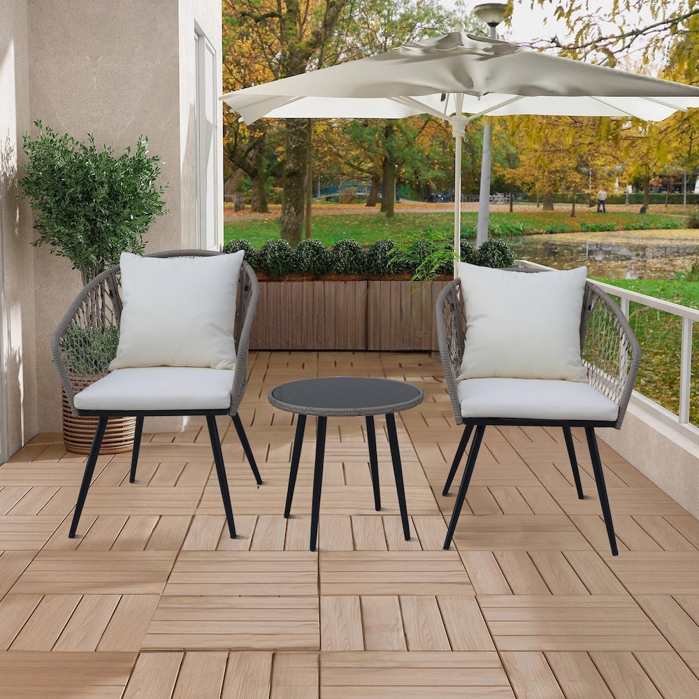 3-Piece Outdoor Patio Bistro Set – Modern Wicker Conversation Chairs. Picture 1