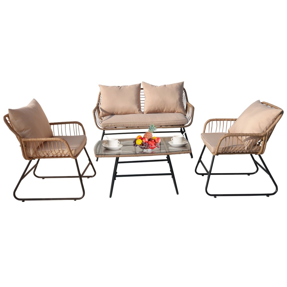 4-Piece Wicker Patio Conversation Set with Cushions - Outdoor Seating for 4. Picture 2
