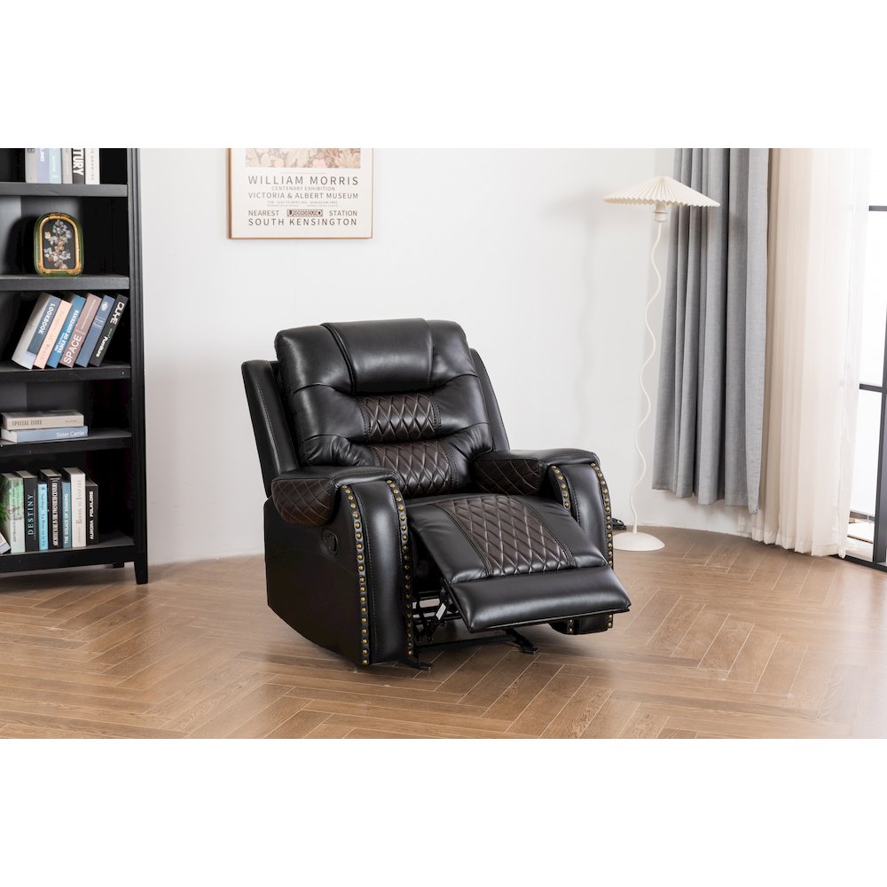 Ilyiano Two Tone Faux Leather Rocker Recliner In Black. Picture 3