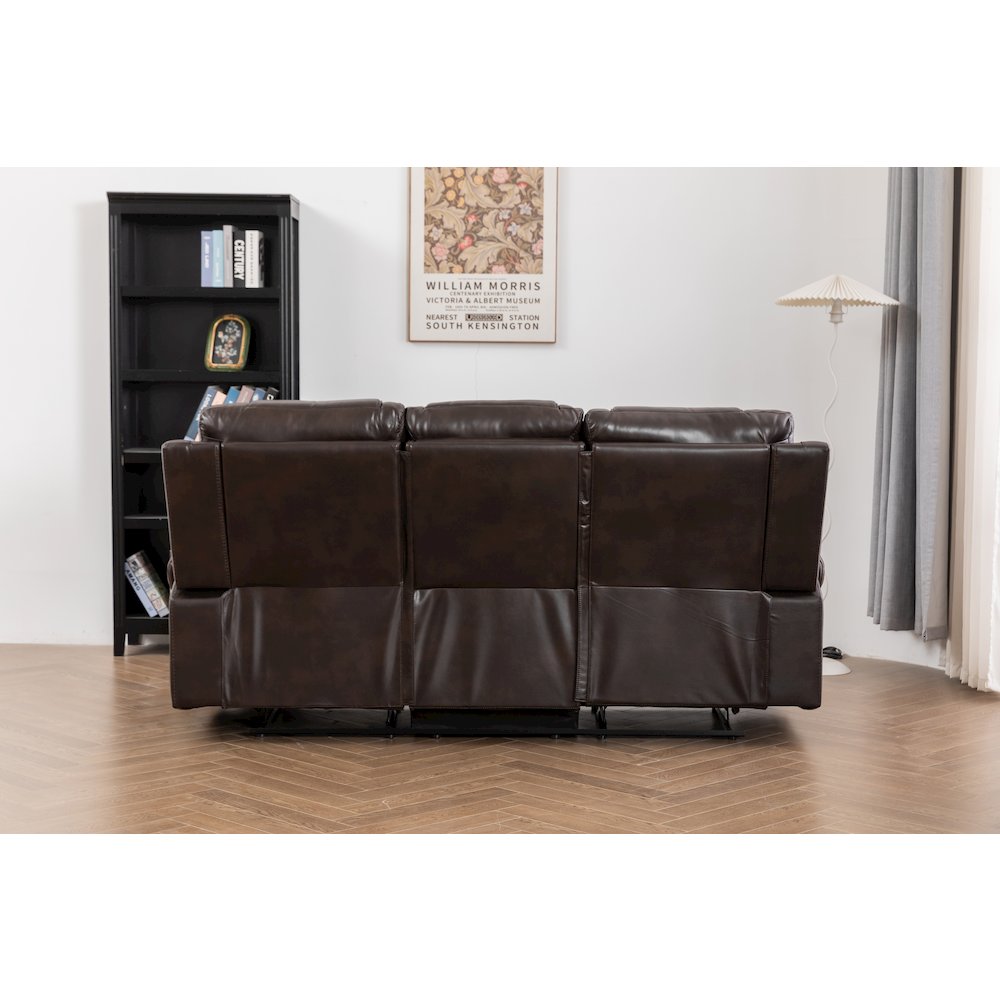 Ilyiano Two Tone Faux Leather Livingroom Reclining Sofa In Brown. Picture 5