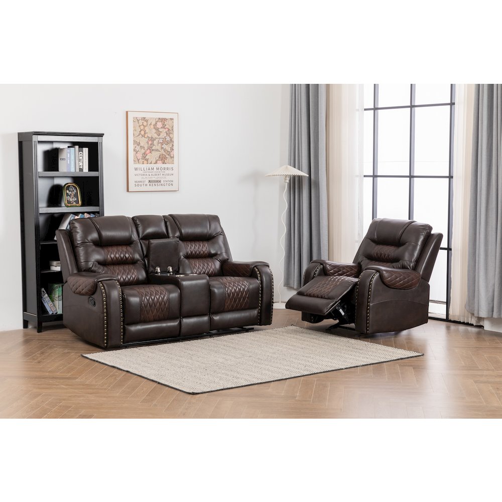 Ilyiano Two Tone Faux Leather 2-Piece Livingroom Reclining Set In Brown. Picture 2