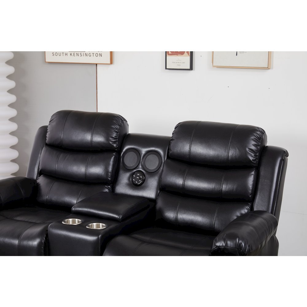 Faux Leather Manual Reclining Loveseat with LED Lights and Console. Picture 3