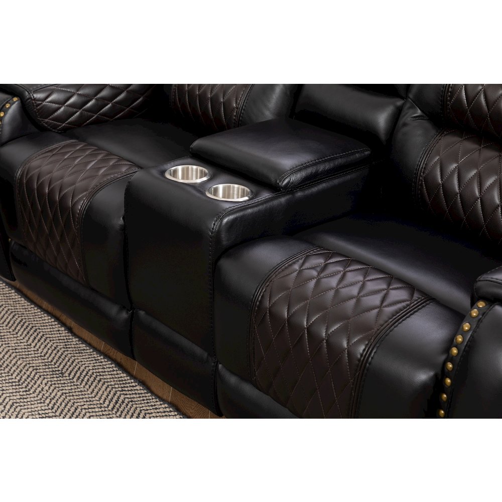 Ilyiano Two Tone Faux Leather Livingroom Reclining Loveseat In Black. Picture 9
