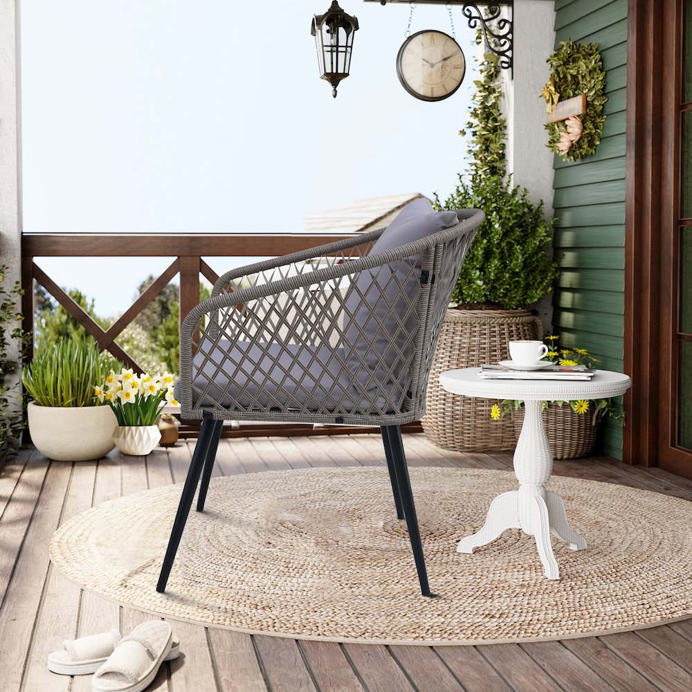 3-Piece Outdoor Patio Bistro Set – Modern Wicker Conversation Chairs. Picture 6